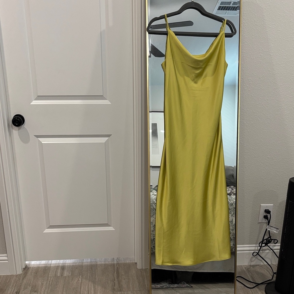 Joie Satin Cowl Midi Dress in Chartreuse